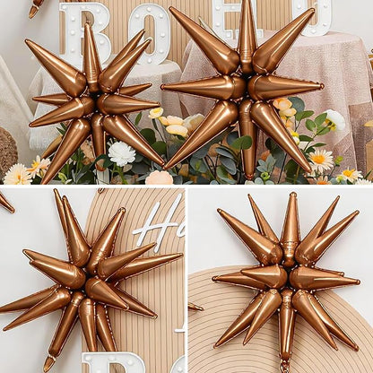 9Pcs Brown Star Balloons, Large Explosion Star Foil Balloons, Neutral Tan Mylar - Image 4