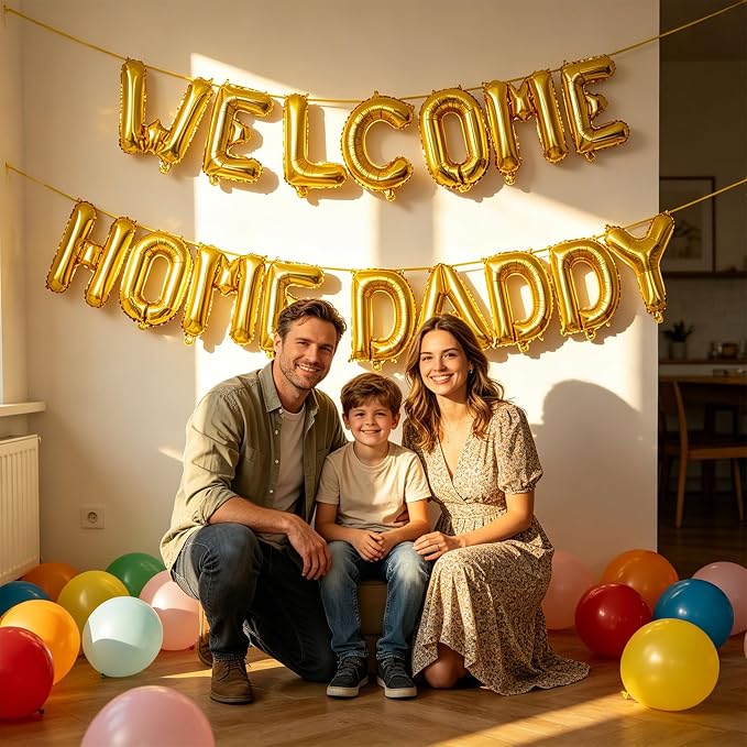 2 Set 32Pcs Gold WELCOME HOME DADDY Letter Balloons 16in Balloon Foil Letter - Image 4