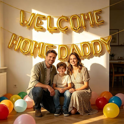 2 Set 32Pcs Gold WELCOME HOME DADDY Letter Balloons 16in Balloon Foil Letter - Image 4