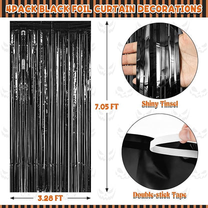 ZATAYE 4 Pack Black Halloween Foil Curtain Streamer Decorations | Black - Image 2