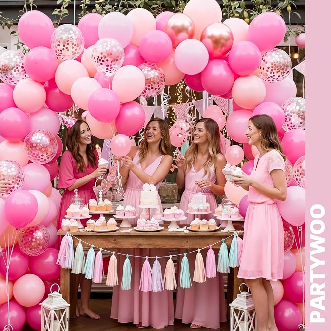 PartyWoo Pink and Gold Balloons 66pcs Metallic Gold Pearl Hot Pink Balloons | - Image 8