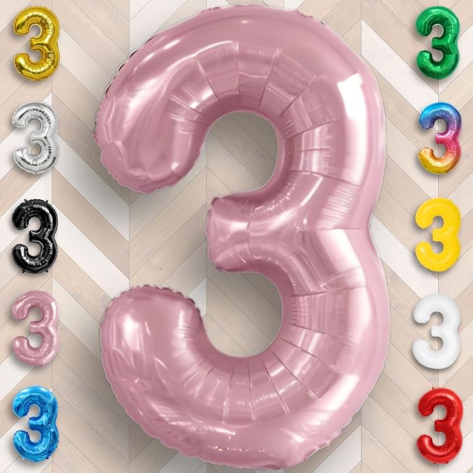 Pink Pearl Number Balloon 3 Mylar Foil Macaron Balloons 40 inch - Image 6