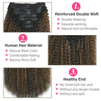 3c 4a Curly Clip in Hair Extensions T1BP1B/30 Omber Kinky Curly Clip ins For Women Brazilian Virgin Clip on Hair (26inch,T1BP1B/30)