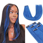 Lashey Seamless Clip in Hair Extensions Human Hair 46g 4pcs 18 Inch Blue Straight Hair Extensions Clip ins with Invisi Edge