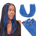 Lashey Seamless Clip in Hair Extensions Human Hair 37g 4pcs Blue Hair Extensions Real Human Hair 14 Inch Straight Hair Extension Clips with PU Soft Invisi Edge