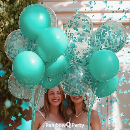 RainbowQ Teal Balloons Confetti Latex Helium Party Balloon 55Pcs 12 Inch | - Image 6