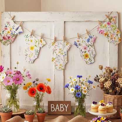 Frienda Baby in Bloom Paper Banner Wildflower Dress Bodysuit Garland Outfit Set by Frienda