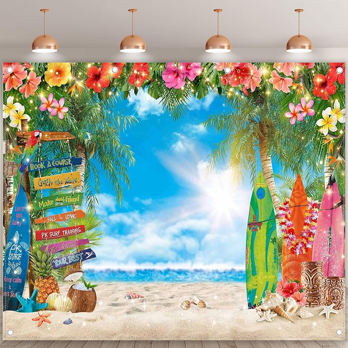 10x8ft Summer Hawaiian Beach Photography Tropical Luau Backdrop | Flower Palm by YCUCUEIBACKDROP