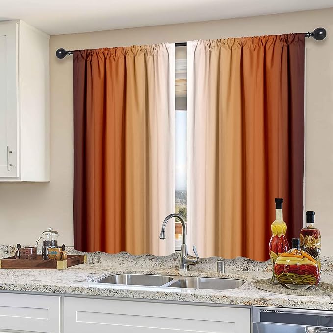 Burnt Orange Kitchen Curtains 2 Panels - Image 2