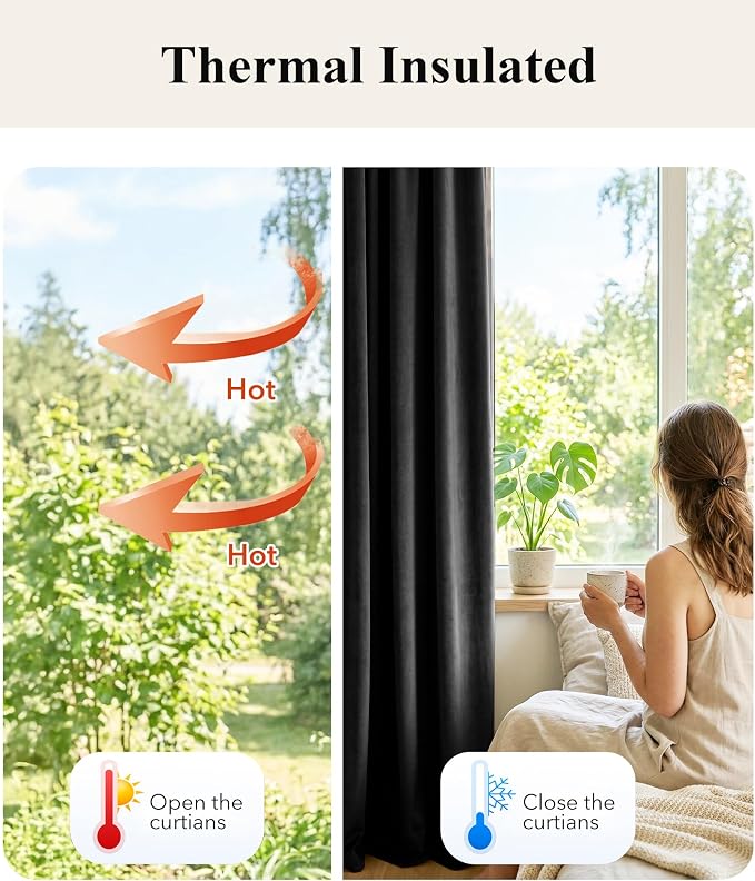 Blackout Black Velvet Curtains for Home Theater, 2 Panels | 300GSM Soft Velvet - Image 6