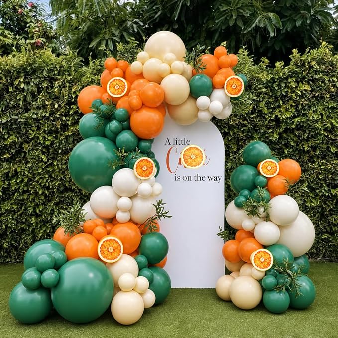 Orange Green Balloon Arch Kit for Little Cuties Baby Shower | 124Pcs Pastel - Image 7
