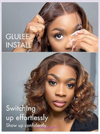 LUVME HAIR 10? Brown Ombre Bob Wig Human Hair Pre Cut Glueless HD Lace Closure Wig Pre Plucked, Light Brown Multicolored Short Loose Wave Wigs For Women