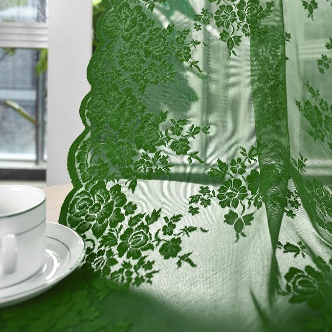 Kotile Emerald Green Floral Sheer Curtains - Image 5