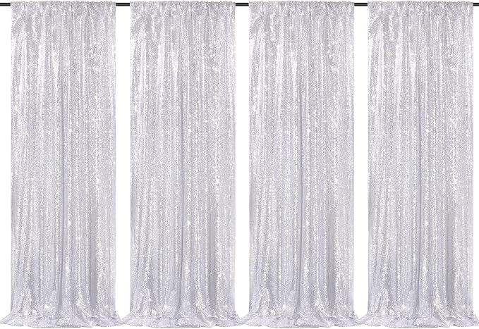 Silver Sequin Backdrop Curtains-4 Panels 2FTx8FT Silver Backdrop by SoarDream