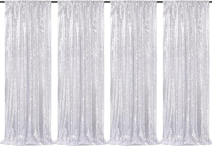 Silver Sequin Backdrop Curtains-4 Panels 2FTx8FT Silver Backdrop by SoarDream