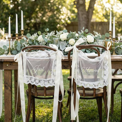 2 Pcs Just Married Sheer Lace Chair Signs - Image 7