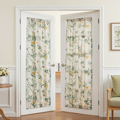 MYSKY HOME Floral Linen French Door Curtains Green Farmhouse Privacy Door - Image 3