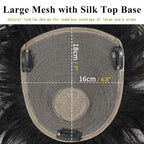 Short Human Hair Topper for Women with Hairloss,Invisible Clip in Straight Topper Hairpiece with Large Mesh 6.3x7 Ins and Silk Top Base Natural Fluffy Wiglet Hairpiece Dark Brown