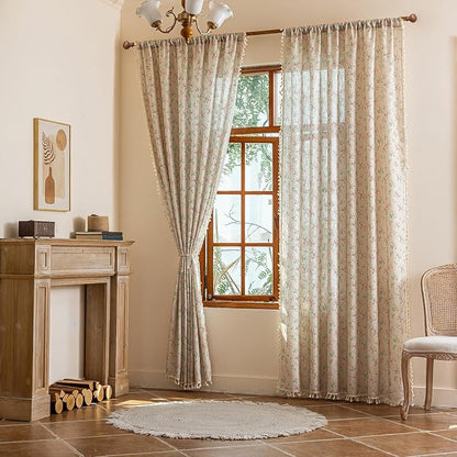 ENJOYBRIDAL Floral Boho Curtains 2 Panels Short 63 Inch Curtains Patterned Semi - Image 4