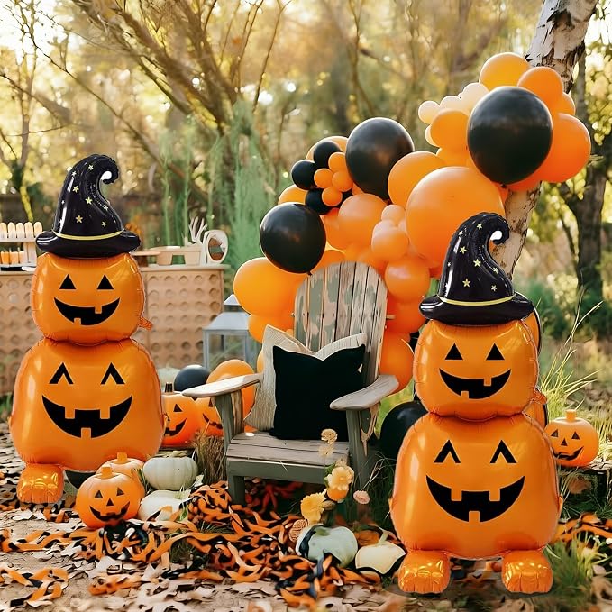 2Pcs Halloween Foil Balloons Standing Witch Stacked Pumpkin Balloons | Standing - Image 4
