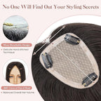 Hairro Human Hair Toppers Free Parted, 3.5x4.7" Base Hand-wovened 100% Real Hairpieces, with Invisible Clips-in for Women, for High Hairline/Adding Volume on Top, 10 Inch Light Natural Black
