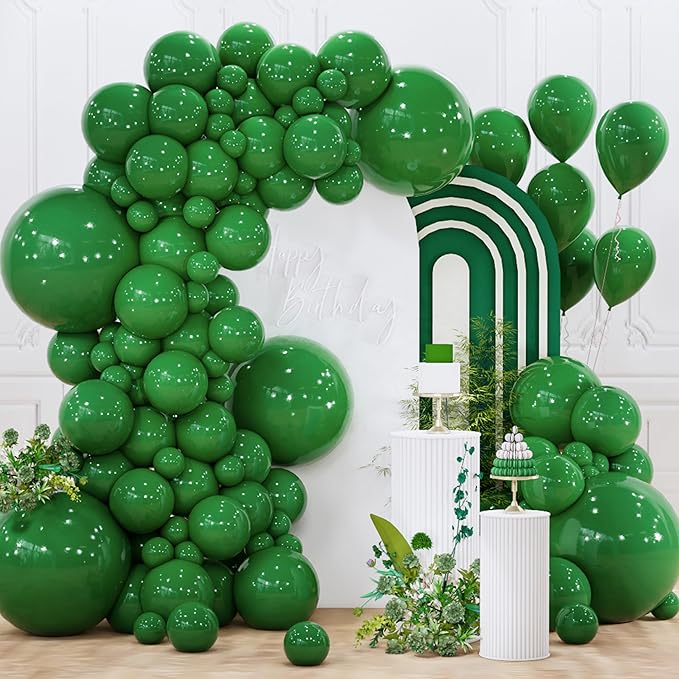 PartyWoo Dark Green Balloons 145pcs Emerald Hunter Forest Green Color | by PartyWoo
