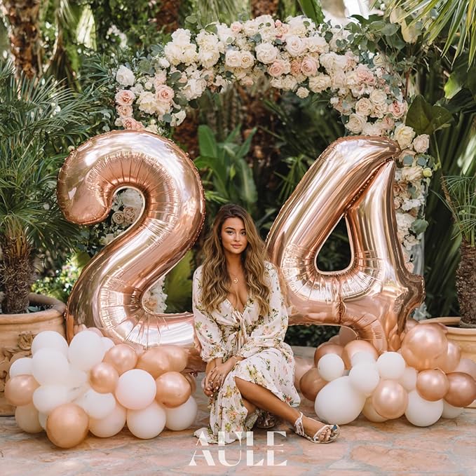 AULE 40 Inch Rose Gold 24 Balloon Number Foil 0-9 Birthday Big Numbers | - Image 4