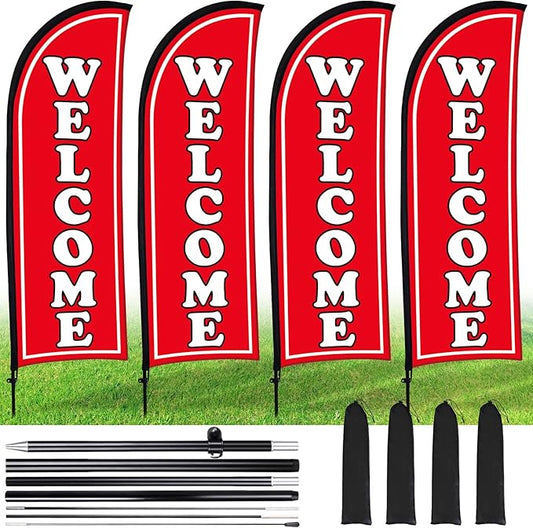 Buryeah 2 Sets Welcome Feather Flag Sign Kit 8 ft Welcome Banners Swooper Flag by Buryeah