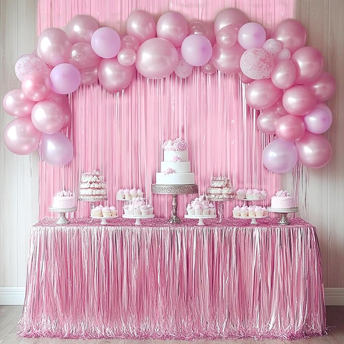 4 Packs Pastel Pink Foil Fringe Curtain, Baby Pink Metallic Tinsel Backdrop - Image 4
