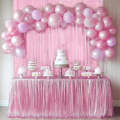 4 Packs Pastel Pink Foil Fringe Curtain, Baby Pink Metallic Tinsel Backdrop - Image 4