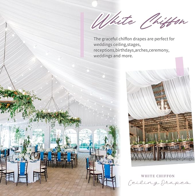 8 Panels White Ceiling Drapes for Wedding 5ftx10ft Arch Draping Fabric Sheer - Image 6