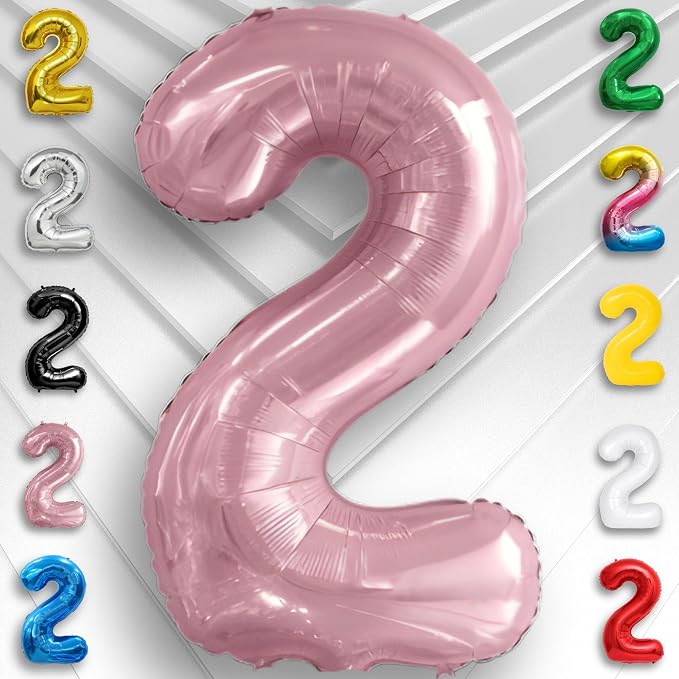 Pink Pearl Number Balloon 2 Mylar Foil Macaron Balloons 40 inch - Image 4