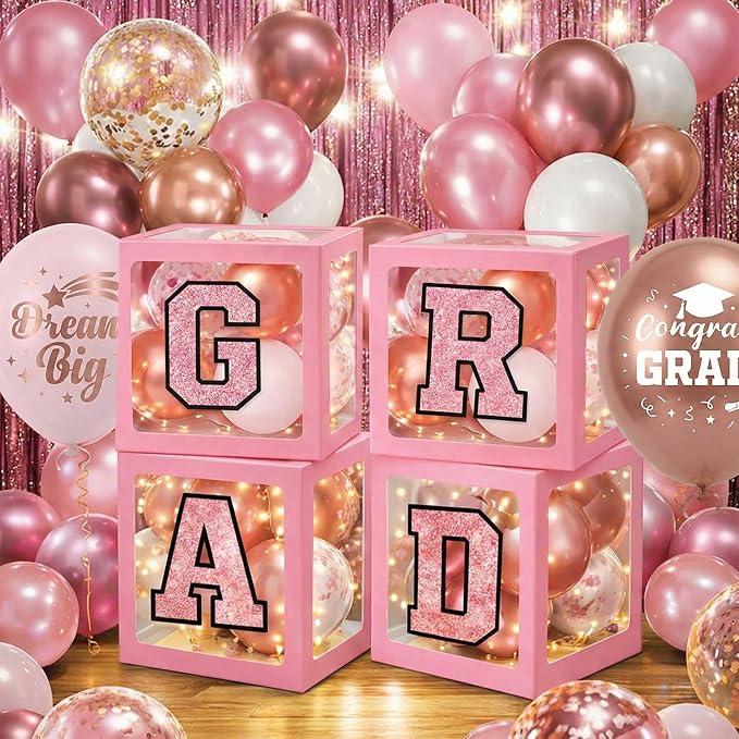 Pink Graduation Decorations 2026 Rose Gold Balloon Boxes - Image 7