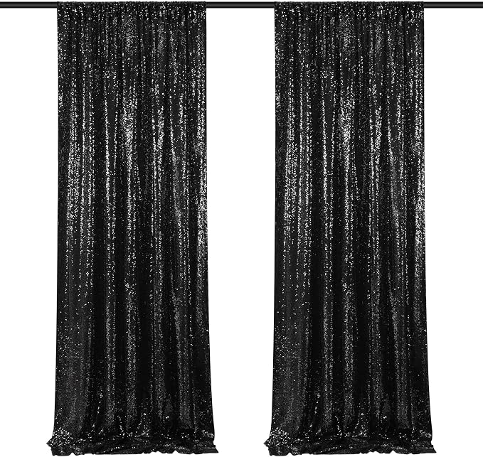 Black Backdrop Curtains for Parties 2 Panels 2ftx8ft Sequin Birthday Backdrop by SoarDream