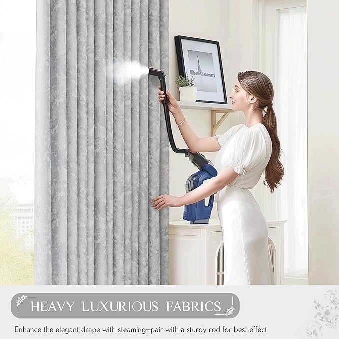Beauoop Grey Floral Jacquard Blackout Curtains - Image 7