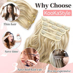 KooKaStyle Beach Blonde Hair Extensions Clip in Synthetic Highlight Hair Extensions Long Wavy 4PCS Thick Hairpieces 24 Inch Beach Blonde for Women