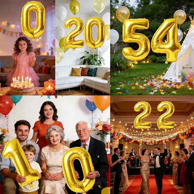40 Inch Number 54 Balloons for 54th Birthday Party Decorations, 0-100 Gold - Image 7