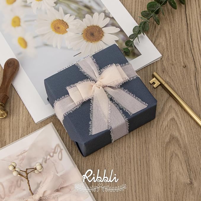 Ribbli Champagne Ribbon 1 Inch x 3 Rolls Total 24 Yards Nude Handmade Fringe - Image 5