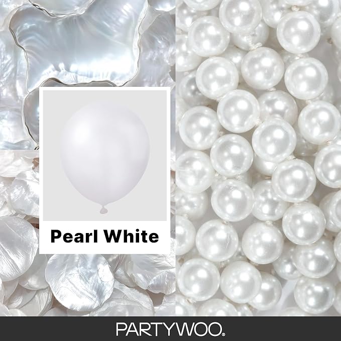 PartyWoo Pearl White Balloons 123pcs Metallic White Color 5 Inch | 18 12 10 5 - Image 2