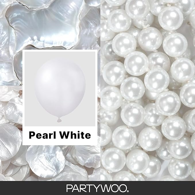 PartyWoo Pearl White Balloons 155pcs Metallic White Color 5 Inch | 18 12 10 5 - Image 2
