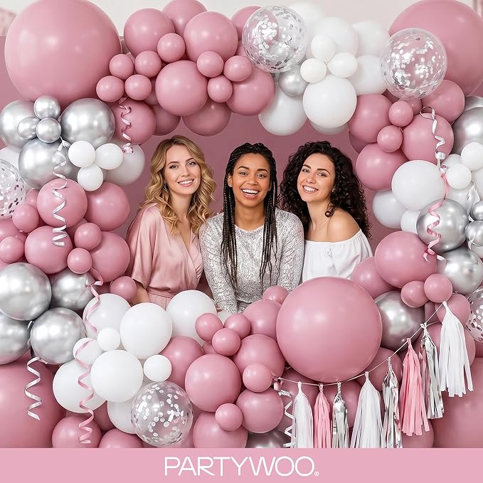 PartyWoo Mauve Dusty Balloons 100pcs Pink Rose Boho Netural Color | 18 12 10 5 - Image 5