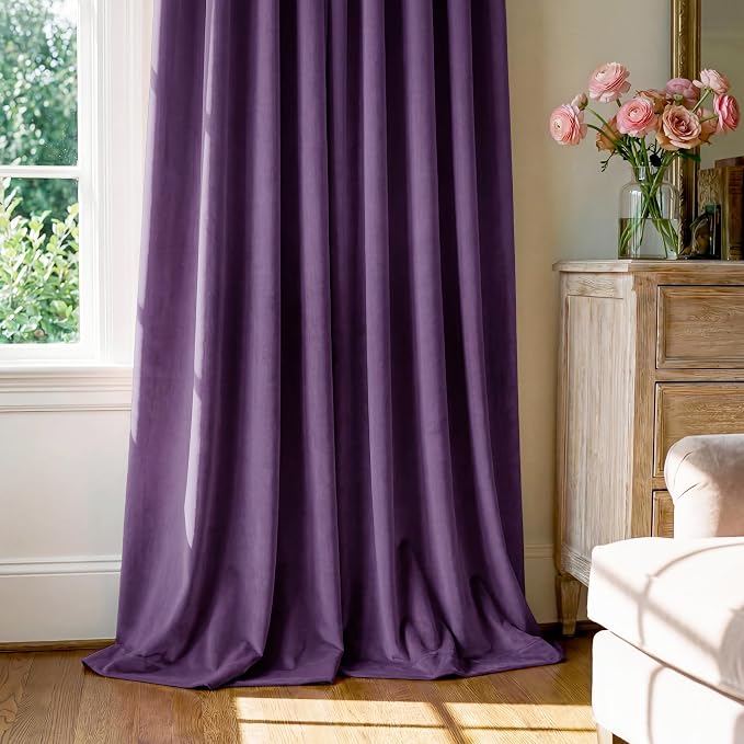 Purple Velvet Curtains for Grils Bedroom Nursery, W52 x L84, Back Tab Room - Image 7
