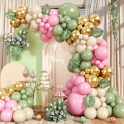Pink and Green Gold Balloon Arch Kit by Ziophlux