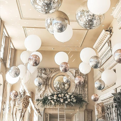 PartyWoo Metallic Silver Large Round Giant Foil 4D Balloons 6pcs 22 Inch | 22 - Image 2