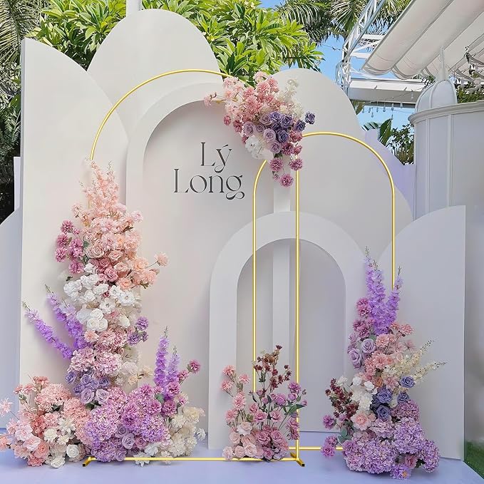 Wedding Arch Backdrop Stand Set of 2 Aluminum Gold Arched Frame - Image 6