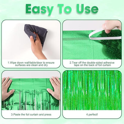 Voircoloria Laser Green Foil Fringe Backdrop Curtains, 2 Pack | Tinsel Streamers - Image 5