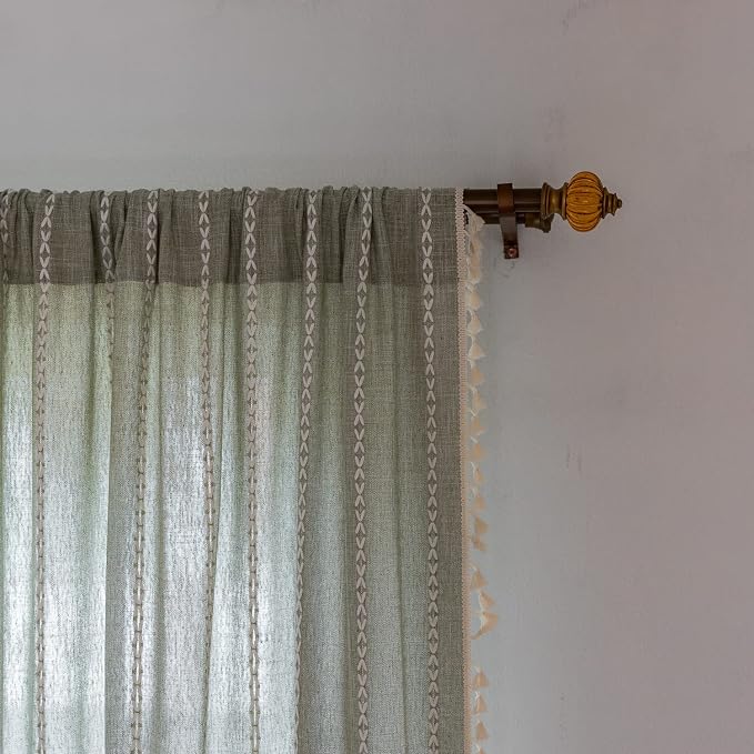 Boho Embroidery Striped Country Farmhouse Curtains - Image 4