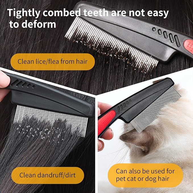 Dandruff Comb Wide Tooth, Stainless Steel Fine Tooth Lice/Psoriasis Scalp Detox Comb for Women, Men & Kids, Professional Portable Sweep/Massage/Clean Shower Brush Tool for Hair Care/Growth (Red)