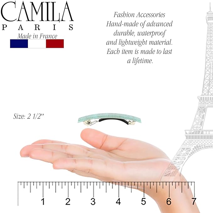 Camila Paris CP3072 French Hair Barrette Clip for Girls, Set of 2 Mint Rubberized Metal Clasp Strong Hold Grip Hair Clips for Women, No Slip Durable Styling Girls Hair Accessories, Made in France