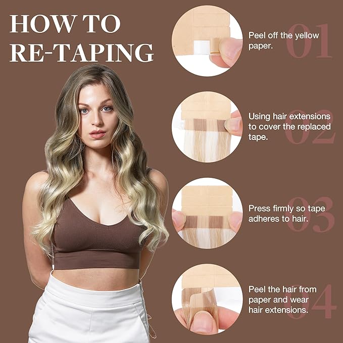 GOO GOO Tape in Hair Extensions Human Hair, 9/60 Balayage Ash Brown to Platinum Blonde, 20inch 100g 40pcs, Skin Weft Seamless Invisible, Silky Straight with Thick Ends, Remy Human Hair